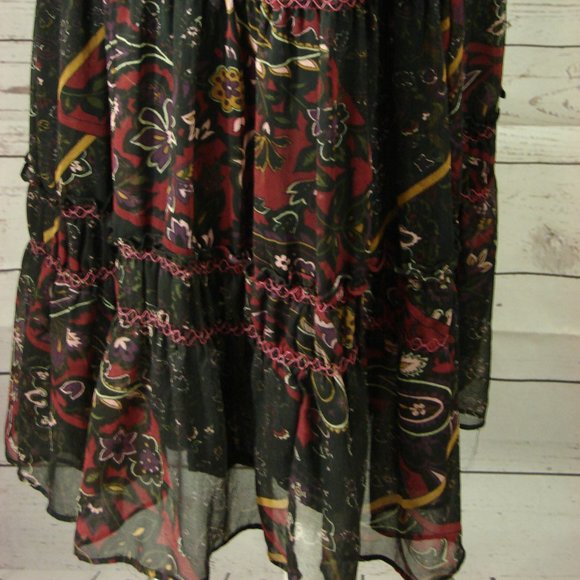 Black Deep Red Yellow Floral Flowing Layered Skirt - Picture 6 of 16